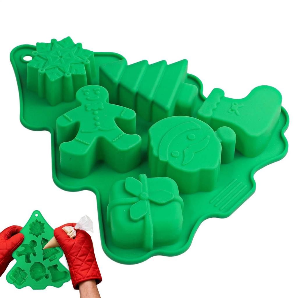 Christmas Tree Silicone Mold 6-Cavity Santa Claus Snowflake Cake Baking Mold Non-stick Christmas Fondant Mold For Thanksgiving