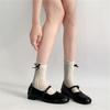 Women's Japanese Sweet Bowknot Accent Crew Socks Elegant Students Hollowout Heart Pattern Ruffle Top Middle Calf Socks