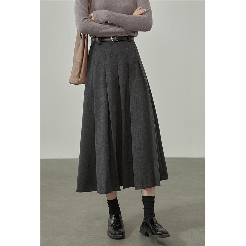 HUIXI Women s Grey Pleated High-Waisted A-Line Skirt - 2025 Autumn Slimming Academy Style S