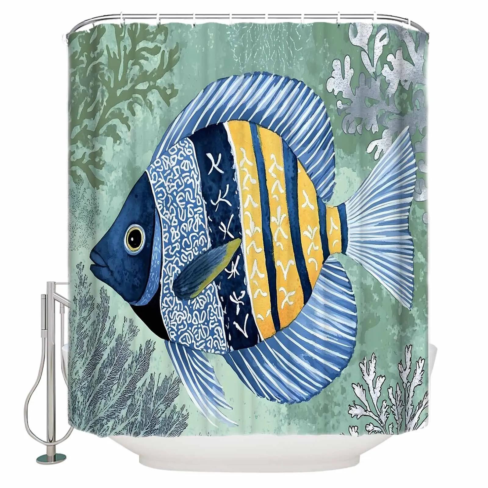 

Green Background Watercolor Fish Shower Curtains Waterproof Bath Curtains Home Decor Modern Luxury Bathroom Curtain W60H190(CM)-1 Pcs