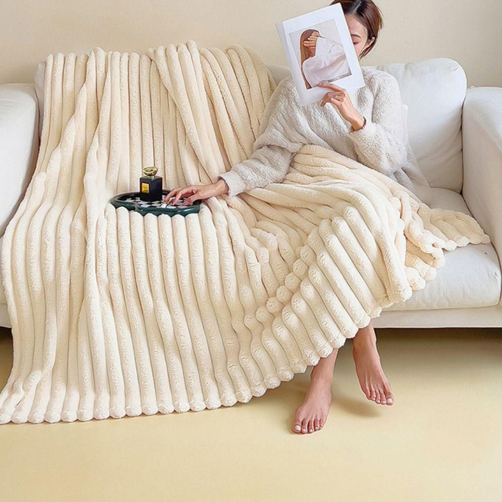 Comfortable Flannel Blanket Solid Color Office Nap Blanket Durable Plush Blanket  Home