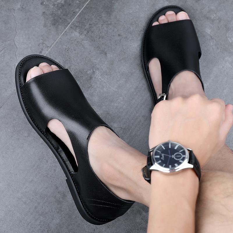 Fashion 2025 Mens Sandals Genuine Leather Men's Sandals Platform Men Beach Casual Shoes Fashion Black Comfort Outdoor Male Slippers