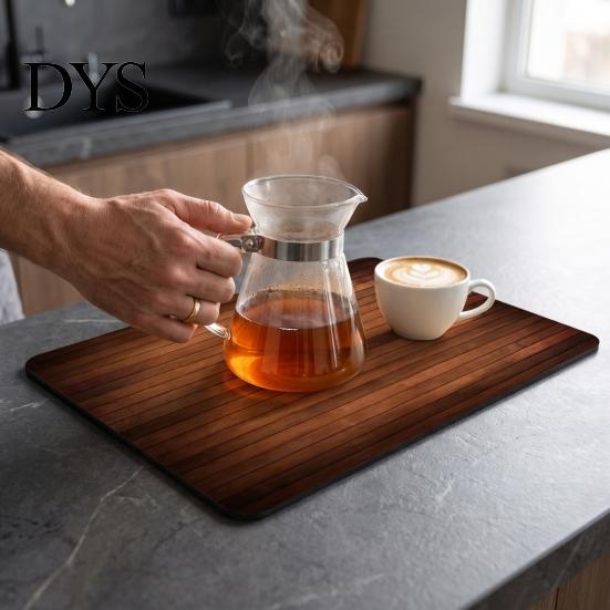 Kitchen Sink Drying Pad 3D Wood Grain Dish Mat, Diatom Mud Absorbent Mat for Fast Counter, Non-slip Heat Resistant Cup Coffee Decorative Counter