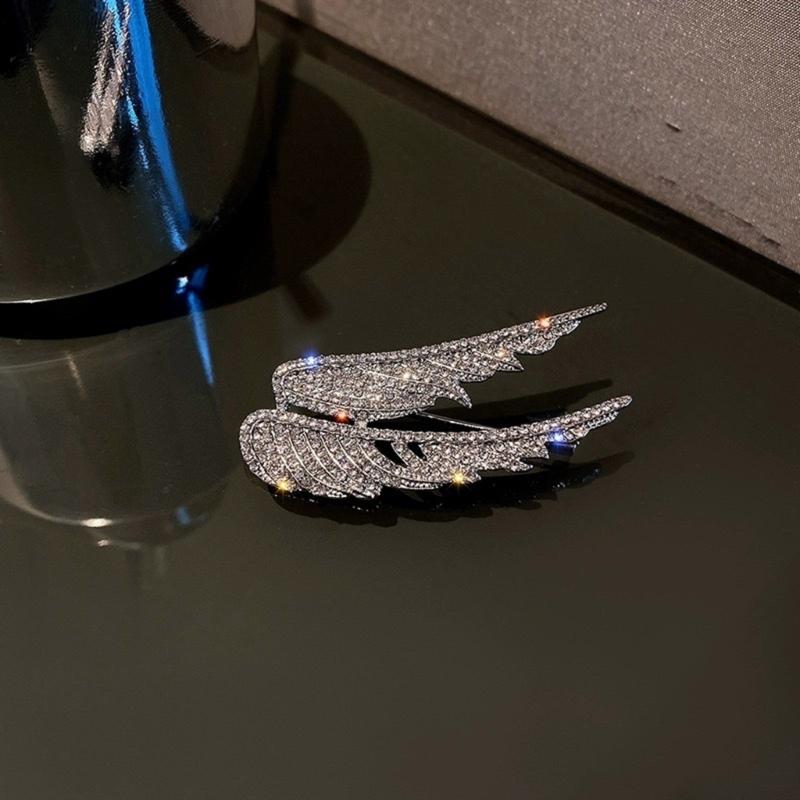 Full Crystals Feather Wing Brooch Vintage Designs Zinc Alloy Jewelry for Women Party Wedding Daily Accessories
