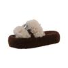 Lamb wool slippers women's autumn and winter 2025 new muffin thick bottom outer wear one-word cotton drag women's outer wear
