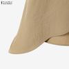 ZANZEA Womens Casual Two Piece Outfit Solid Color Asymmetric Tunic Tops and Wide Leg Pants Sets Loungewear Suits