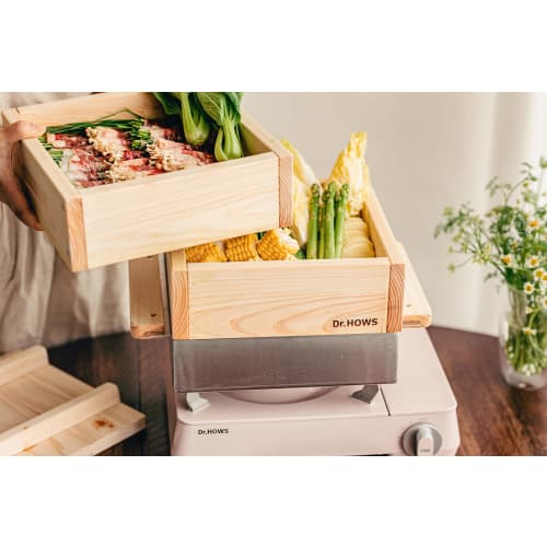 Dr.HOWS Cypress Steamer, 2-Tier Full Set, Made of Natural Cypress, Korean Steamer, Oden Pot, Hot Pot, 26cm X 26cm Large Capacity, Induction Compatible