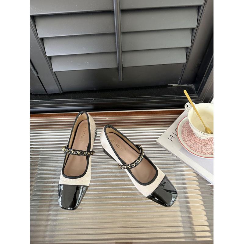 

2025 весна и осень новая мода универсальный толстый каблук французский маленький ароматный пэчворк квадратный носок туфли Мэри Джейн женская обувь 39 шампанского