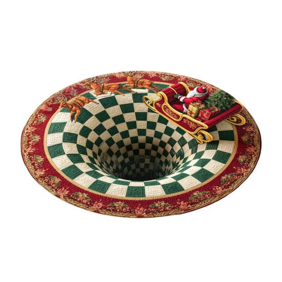 Christmas Santa Gnome Quilted Round Mat Festive Area Rug Non-Slip Backing Door Mat Living Room Bathroom Kitchen Absorbent Mat