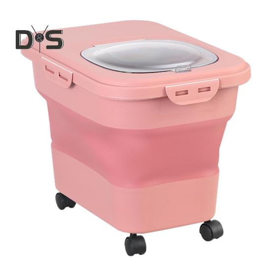 Collapsible Cat Dog Food Storage Container with Lid Wheels Design Large Capacity Dry Dog Cat Food Box Moisture Proof Box