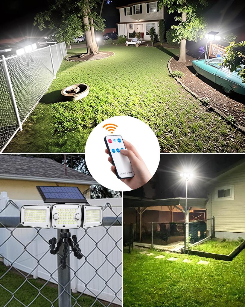 LIFENGSOLER 262 LED Solarleuchte, Außenbereich, IP65 Wasserdicht, 3-seitige Beleuchtung, 2 Bewegungssensoren, Verstellbarer Winkel & Flexibles Stativ im Lieferumfang enthalten,