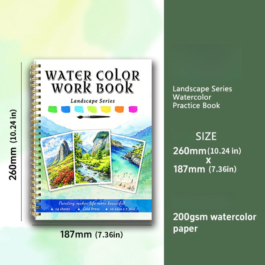 Large Size Watercolor Sketch Practice Pad, 16 Pages Cotton Paper Line Drawing Coloring Book For Starter Art Training