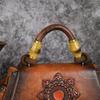 Vintage Embossed Leather Handbags for Women Designer Crossbody Shoulder Bag with Top Handle Chinese Style Handmade Purse 2025