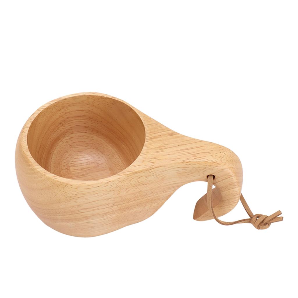 Wooden Camping Cup Nordic Style Hand Polished Portable Wooden Drinking Cup with Handle for Coffee Tea Milk