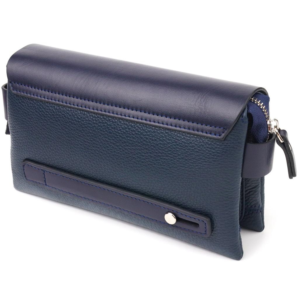 Solid Men's Clutch Made of Genuine Combined Leather CANPELLINI 21565 Blue