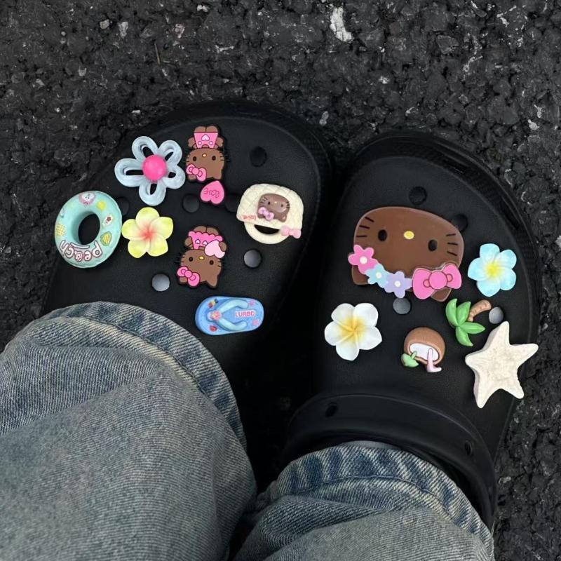 13Pcs Japanese Charm Sexy Bikini Hello Kitty Shoe Flower Accessorie Hawaii Swimming Ring Hello Kitty Shoe Flower Decoration Gift