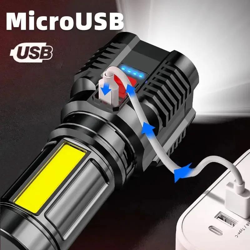 5LED Torch High Power Led Flashlights Powerful Work Light Rechargeable Camping COB Side Light 3 Modes Adventure Outdoor Lantern