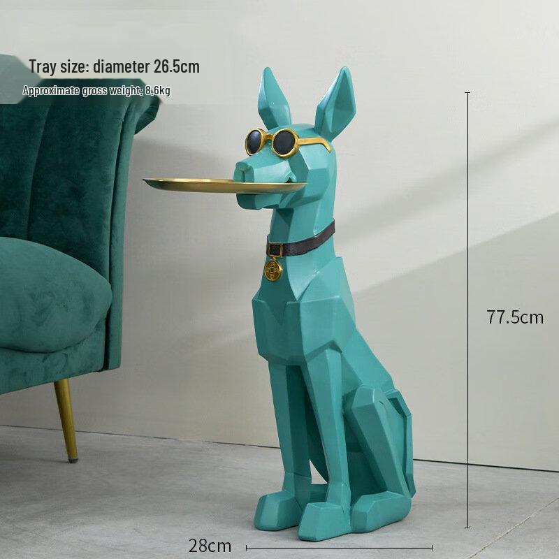Cartoon Doberman Dog Butler Statue with Storage Tray