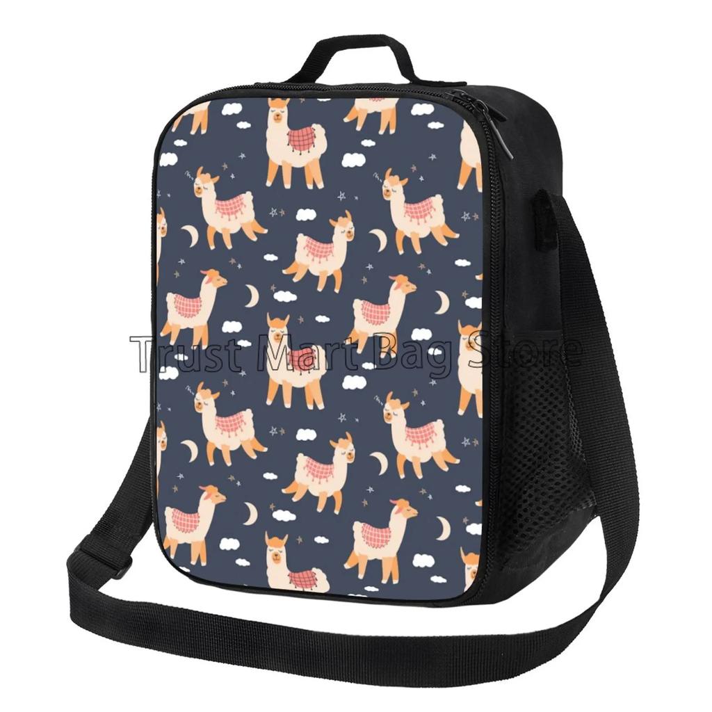 Cute Alpaca Animal Insulated Lunch Bag for School Work Office Picnic Llama Cactus Tote Lunch Box Containers with Shoulder Strap