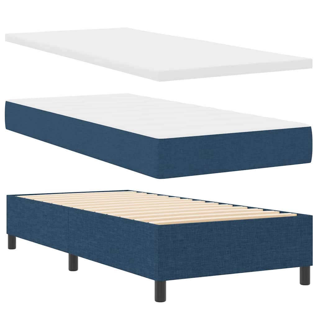 Box Spring Bed with Headboard Blue 90 x 190 cm Fabric