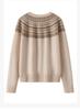Women's Retro Fair Isle Cashmere Cardigan - Round Neck, Thick Knit, Elegant Autumn/Winter Wool Sweater