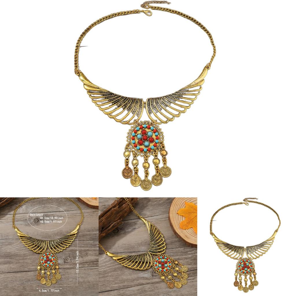 Vintage Boho Angel Wing Pendant Necklace With Geometric Shape And Multilayer Chain For Fall