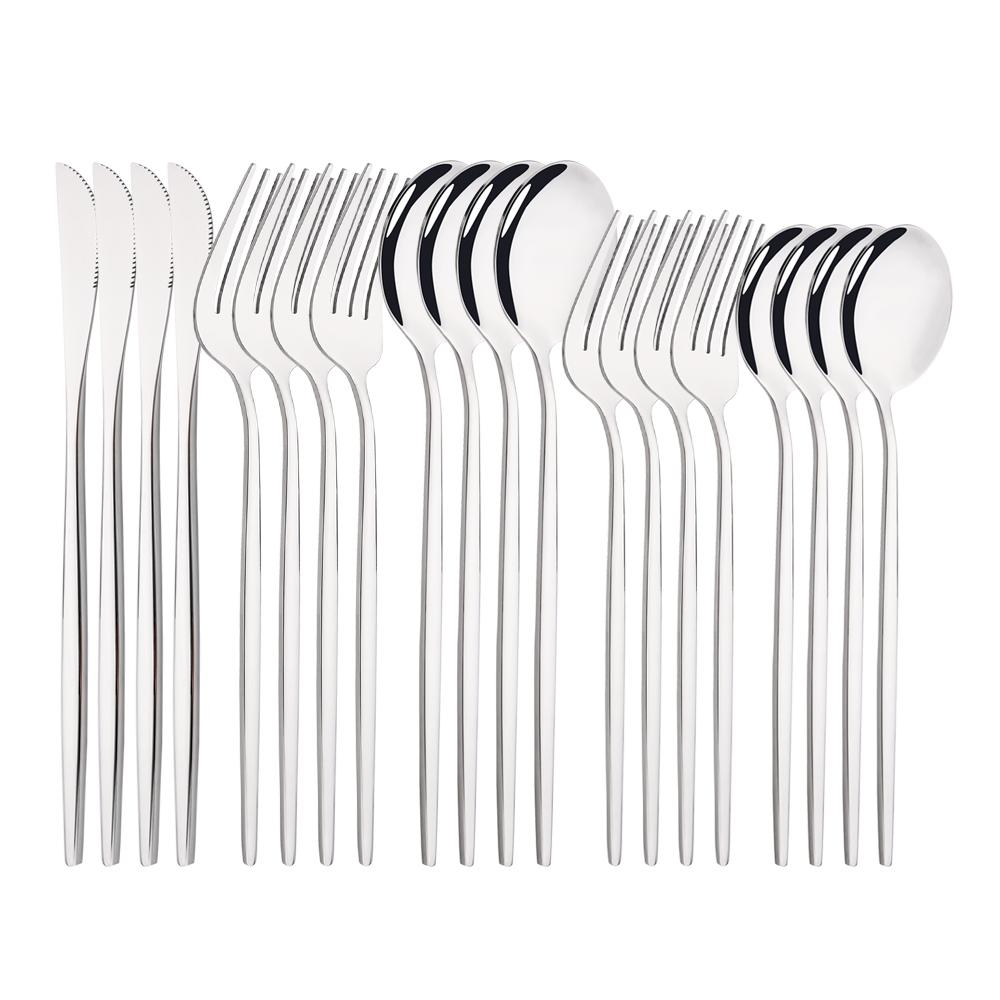 20Pcs Gold Dinnerware Set Stainless Steel Cutlery Set Mirror Silverware Knife Dessert Fork Spoon Tableware Flatware Set