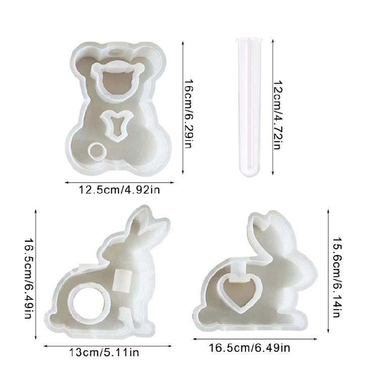 Rabbits Bear Epoxy Resin Molds for Hydroponic Plant, Flower Holders, Plant Propagation Station, Silicone Vase Molds