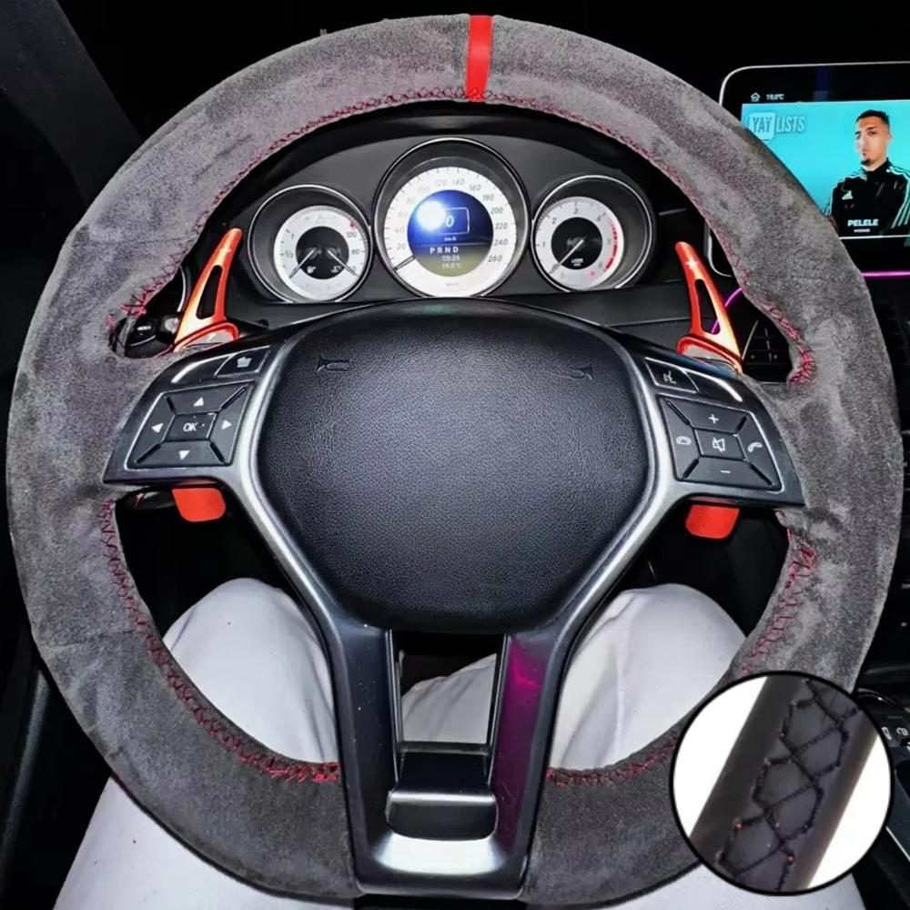 Hand Stitched Soft Suede Leather Steering Wheel Cover For Mercedes Benz A45 AMG W176 C63 W204 CLA C117 CLS S-Model 2011-2016