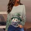 Women's Fashion Casual Slit Hem Round Neck Long Sleeve Loose Printed T-Shirt Ladies Top Christmas