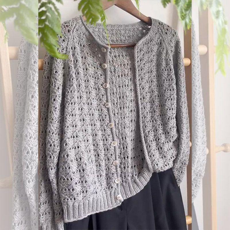 

Petite Street Style Knit Cardigan: One-Piece Loose Fit with Cutout Design 4XL сірий колір