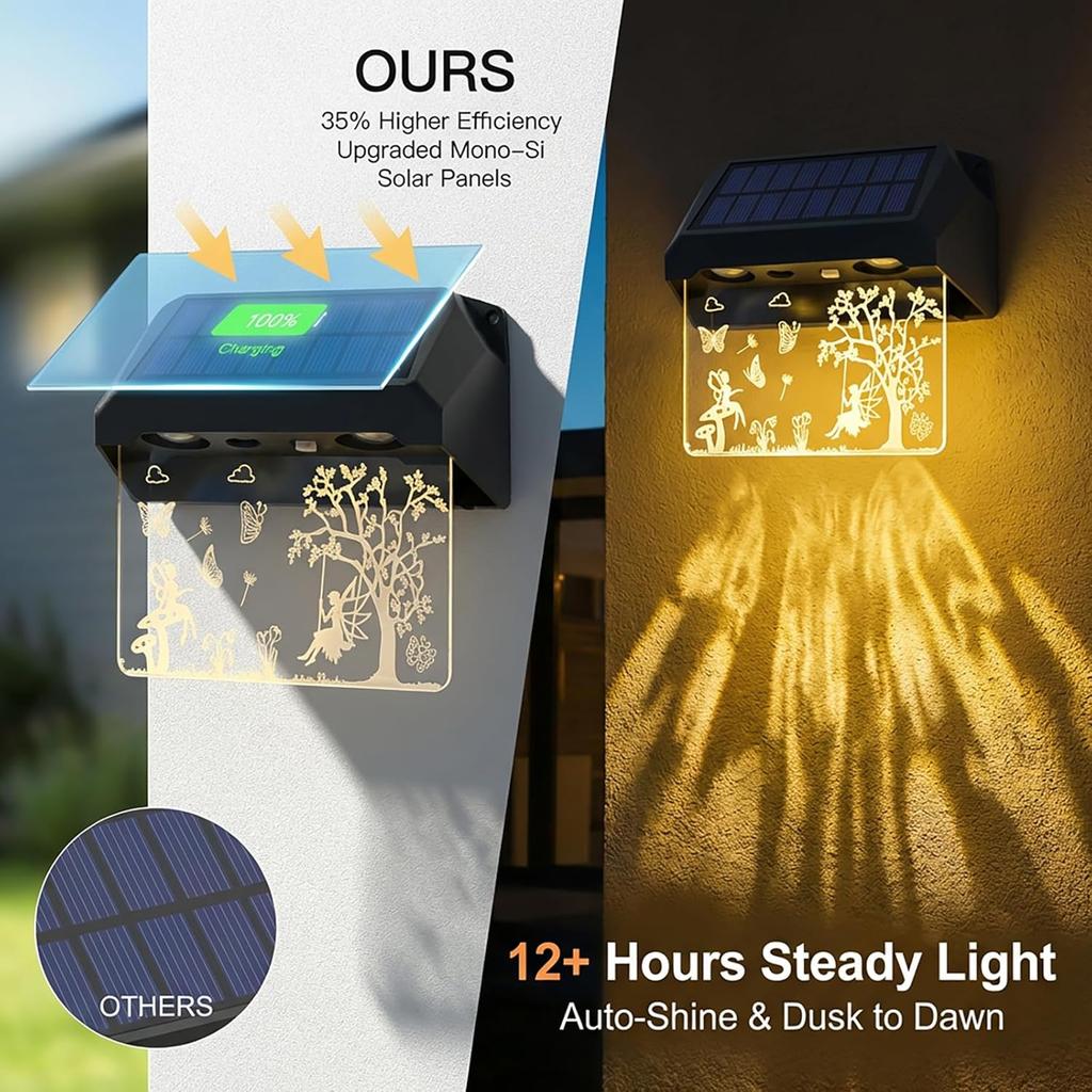 2/4pcs Solar Fence Lights Outdoor 10 Colors Change 3D Fairy Butterfly Art LED Wall Lamp Waterproof Garden Decor for Patio Yard
