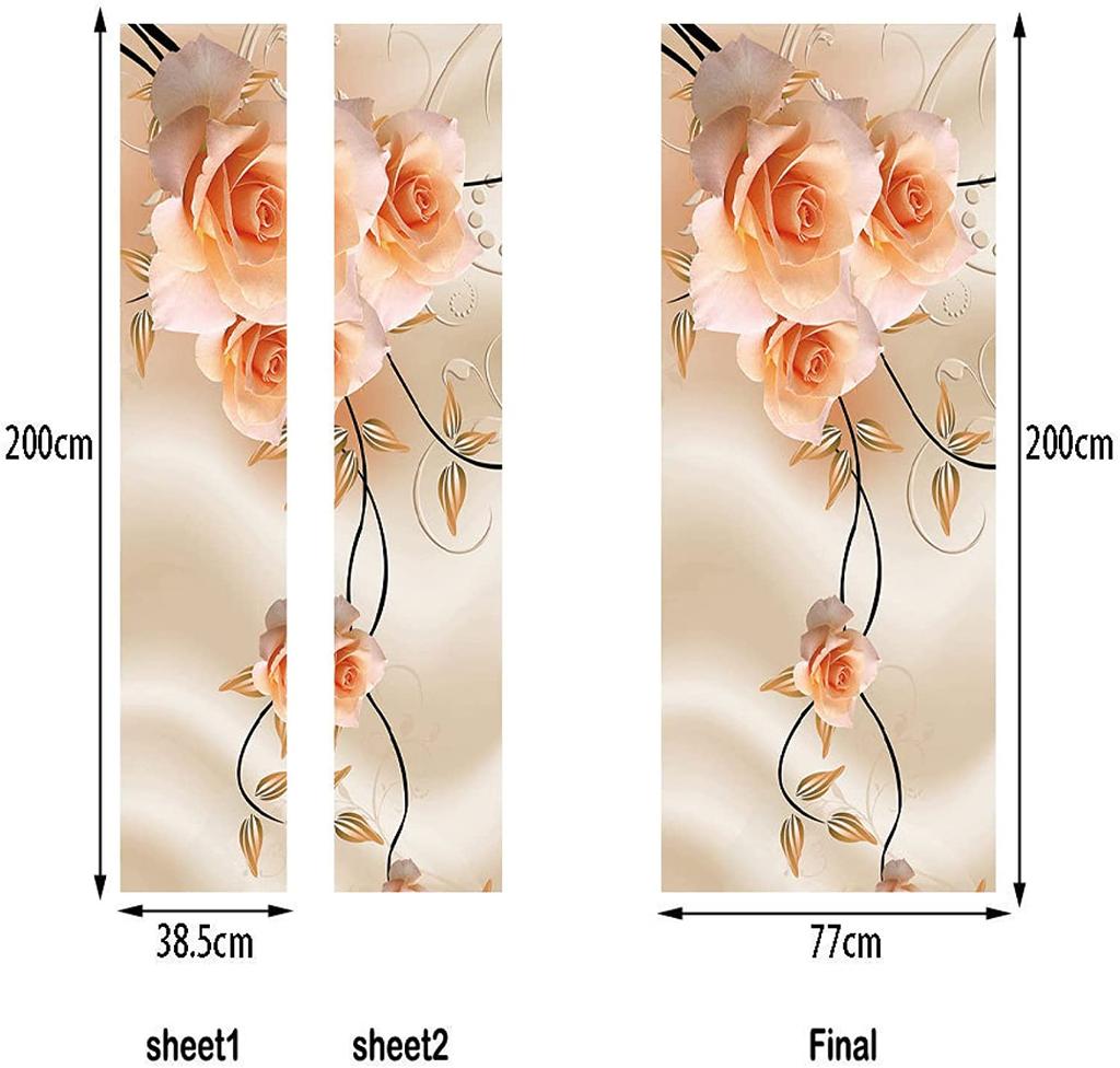Rose Flower 3D Door Stickers Vinyl Art Sticker Poster Removable Self Adhesive Door Decal for Living Room Bedroom Bathroom Office