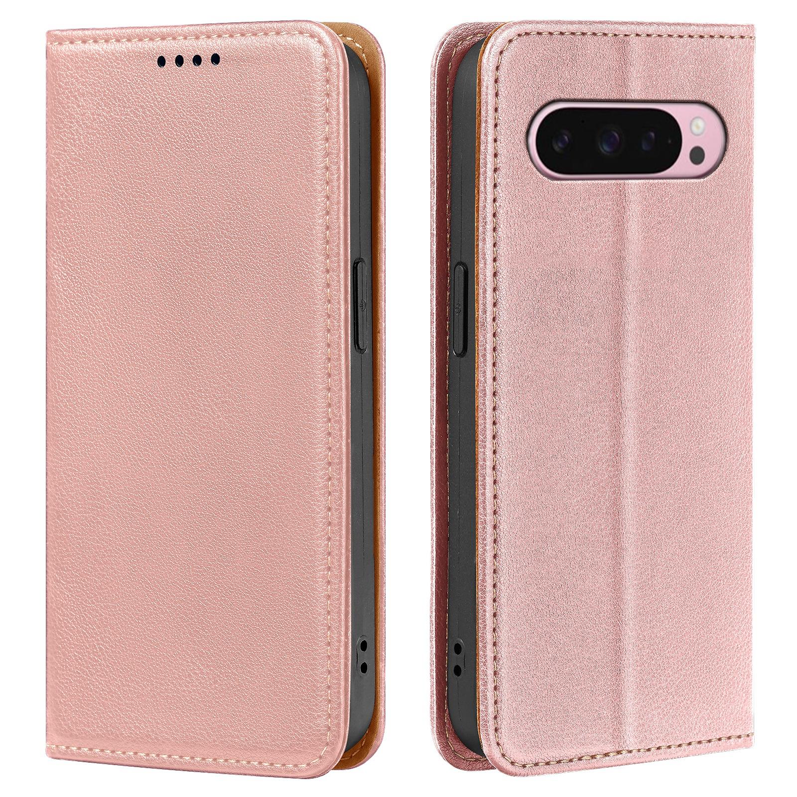 

Phone Case For Google Pixel 10/10 Pro/9/9 Pro Wallet RFID Blocking Litchi Texture Leather Cover Strong Magnetic Closure Rose Gold