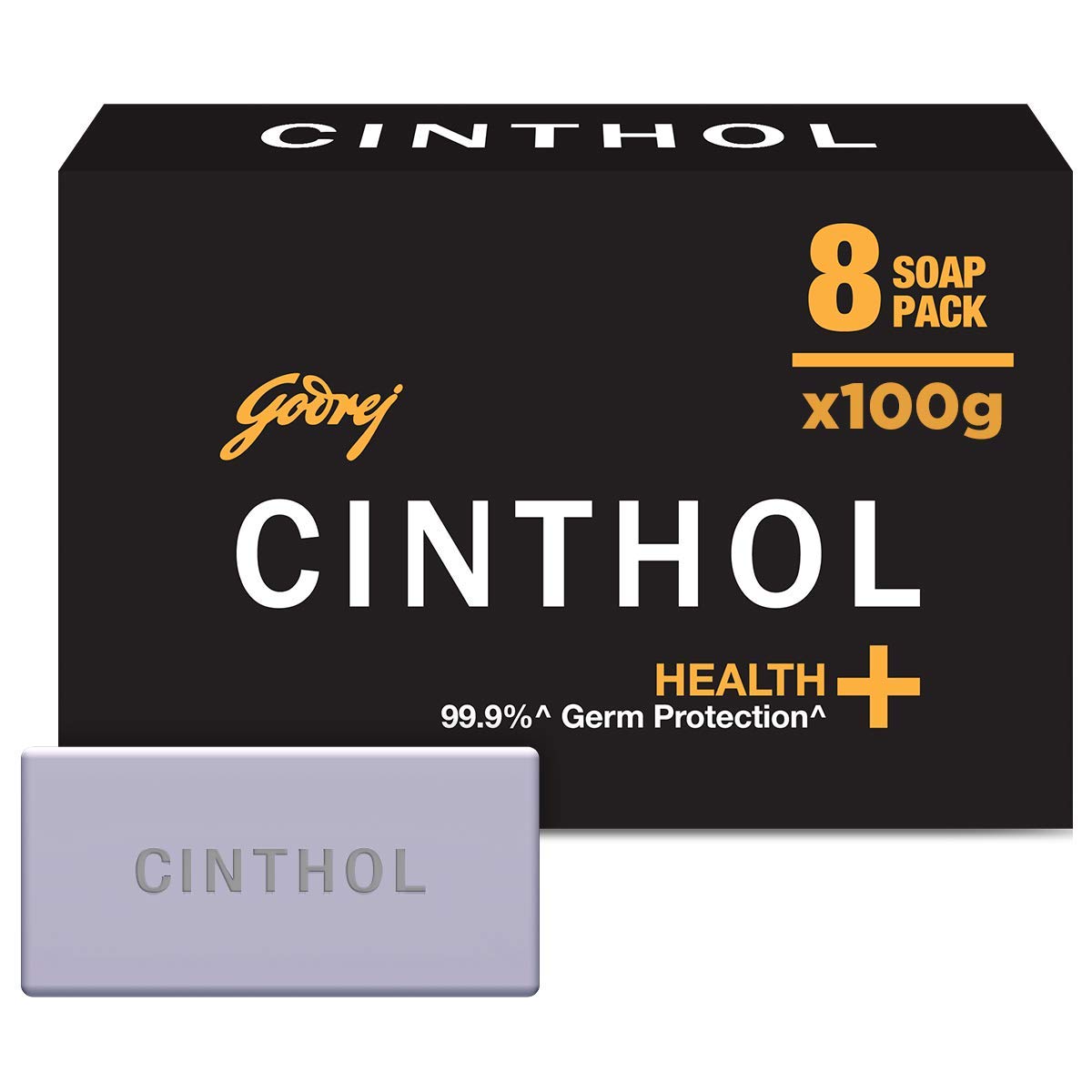 Мыло для ванны Cinthol Health+ - 100 г (Пакет из 8) | 99,9% защита от микробов и мгновенный аромат Deo