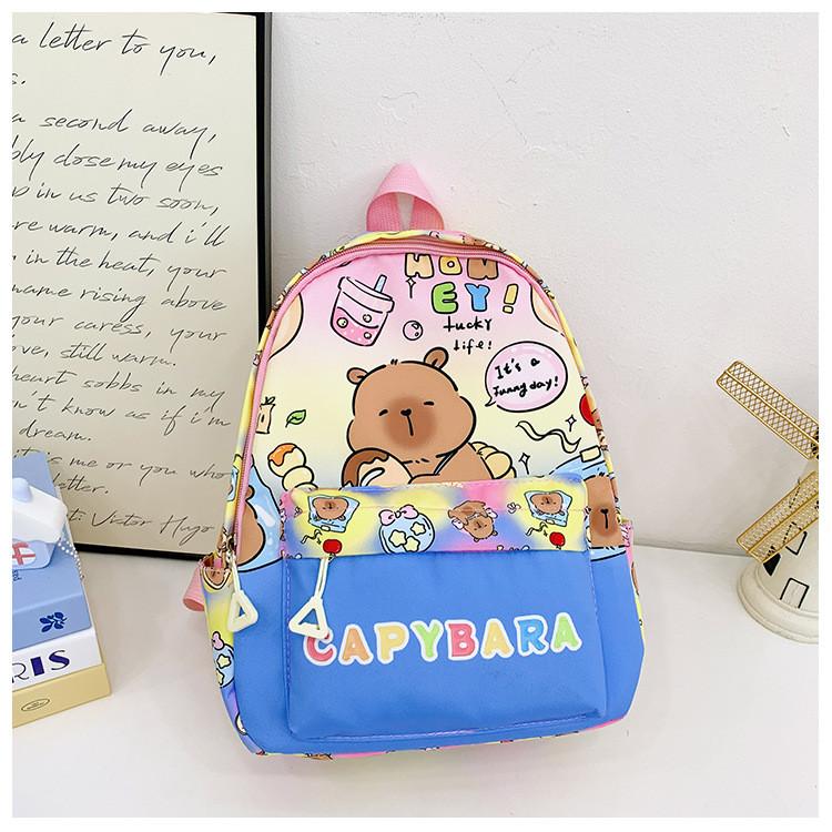Cute Cartoon Capybara Bath Sun Letter Print Children Backpack For Use Daily