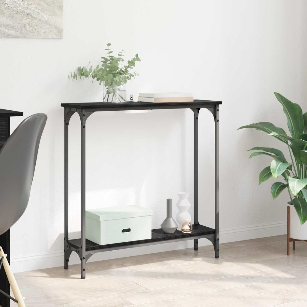 Console Table with Shelf Black Oak Effect 75 x 22.5 x 75 cm