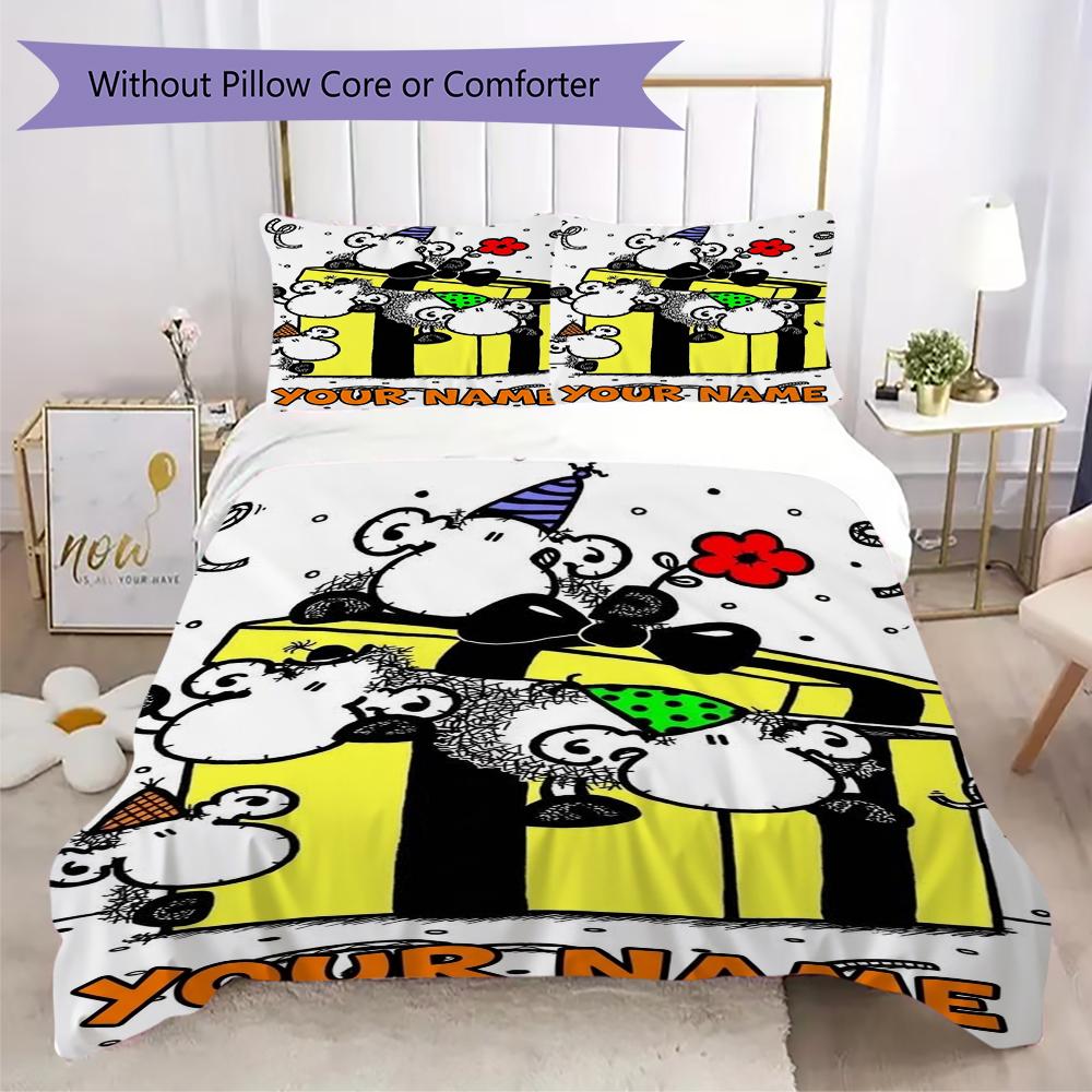 Custom Name Sheepworld Pattern Bedding Uilt Set Uilt Cover Pillowcase Home Decoration Birthday Gift (1*duvet Cover+2*pillowcase Without Core)