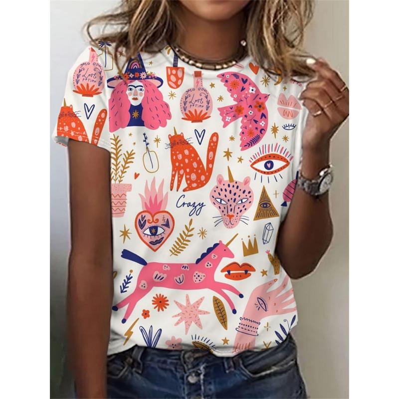 Cartoon Animal Full Picture 3D Digital Printing Harajuku Women's T-shirt