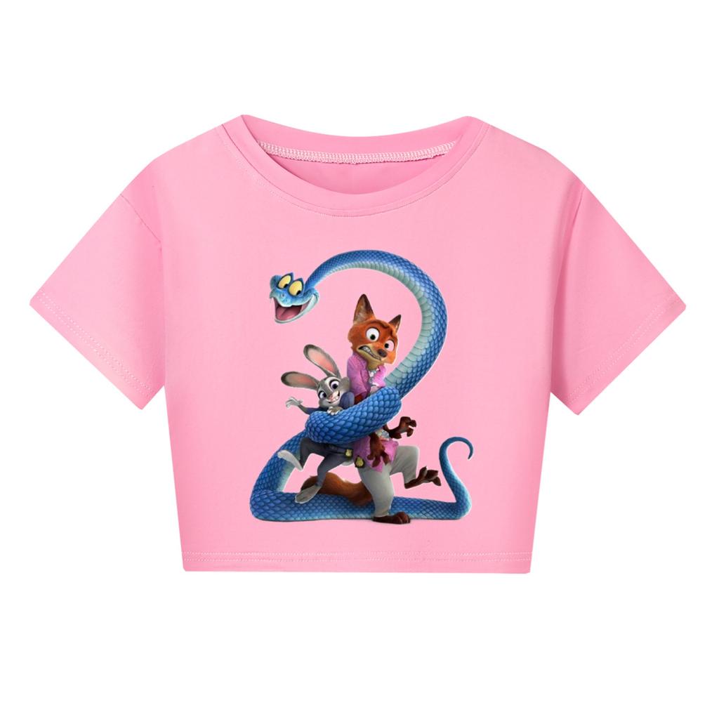 Fashionable Round Neck Short Sleeve Work Clothes Printed Tops For KID Summer Tops