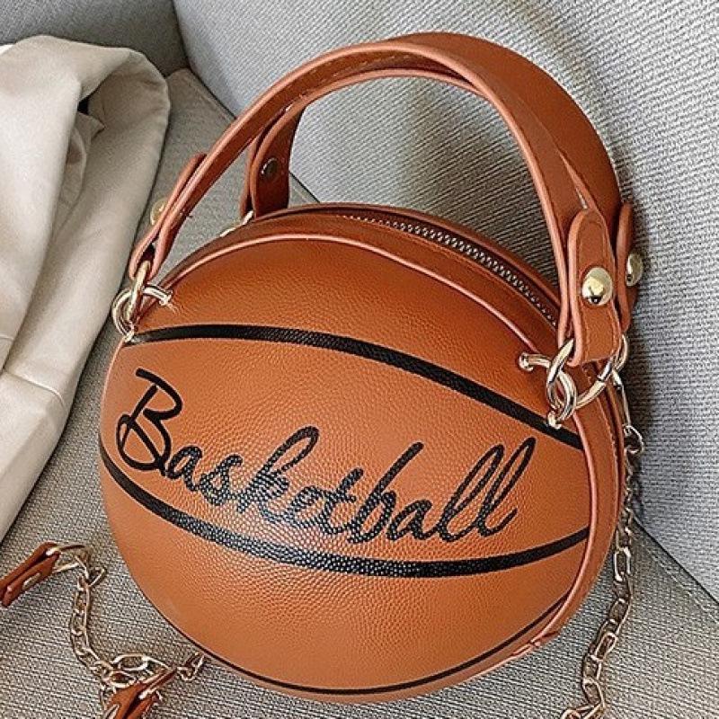Brown Basketball Round Crossbody Chain Handbag for Women - Autumn/Winter Fashion