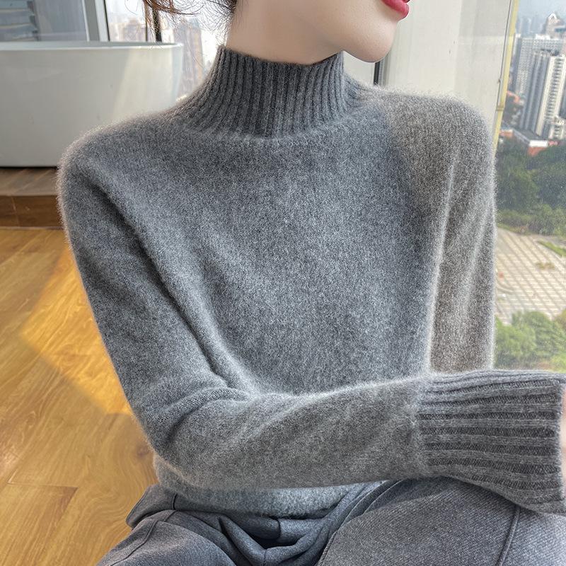 Women's Slimming Wool Knit Cardigan Sweater - Thick Half-High Neck, Warm and Versatile for Autumn/Winter