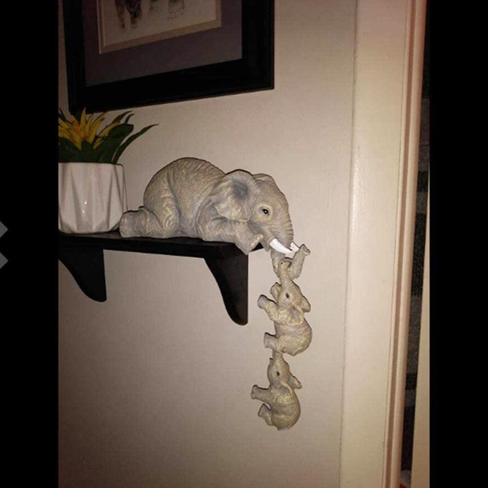 3pcs/set Cute Elephant Figurines Elephant Holding Baby Elephant Resin Crafts Home Furnishing Gift