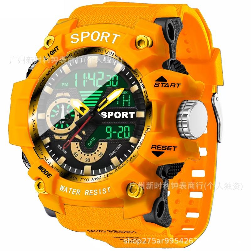 Trendy youth sports watch dual display multi-function cool junior high school students waterproof luminous alarm clock electronic hand by