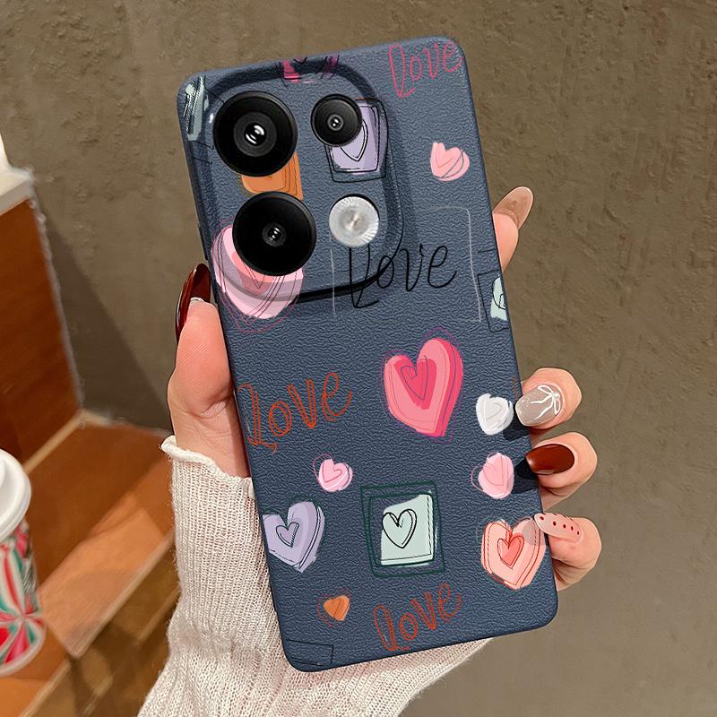 Weiche Silikonhülle mit Liebesherz-Muster für Xiaomi 13t Poco X6 M6 Pro Redmi Note 14 13 12 11 10 Pro Stoßfeste Ledertextur Einfarbige schlanke Hülle