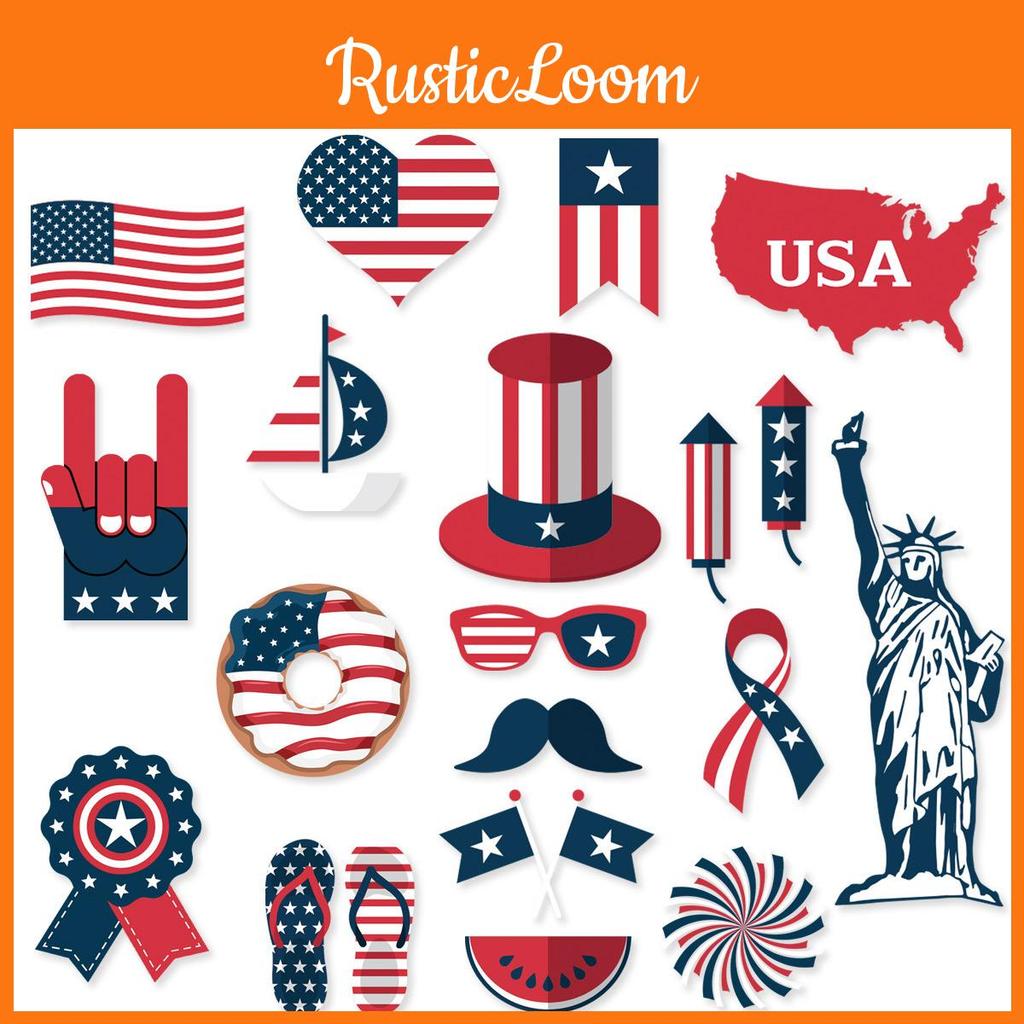 American Independence Day Photo Props Set With 20 Paper Party Decorations For Celebrations