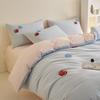 Girly Heart 100S Long-Staple Cotton Brushed 4-Piece Bedding Set with Cute Towel Embroidery Duvet Cover and Bed Sheet