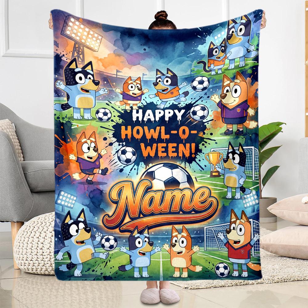 Cartoon Soccer Stars Trophy Customize Text Blanket Gift Personalized Blanket Warmthful Decor Great for Seaside Home Decor Livingroom Sofa