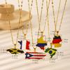 Hot Selling Creative World Maps Venezuela Dominican Paraguay National Flags Stainless Steel Jewelry Necklace Pendant