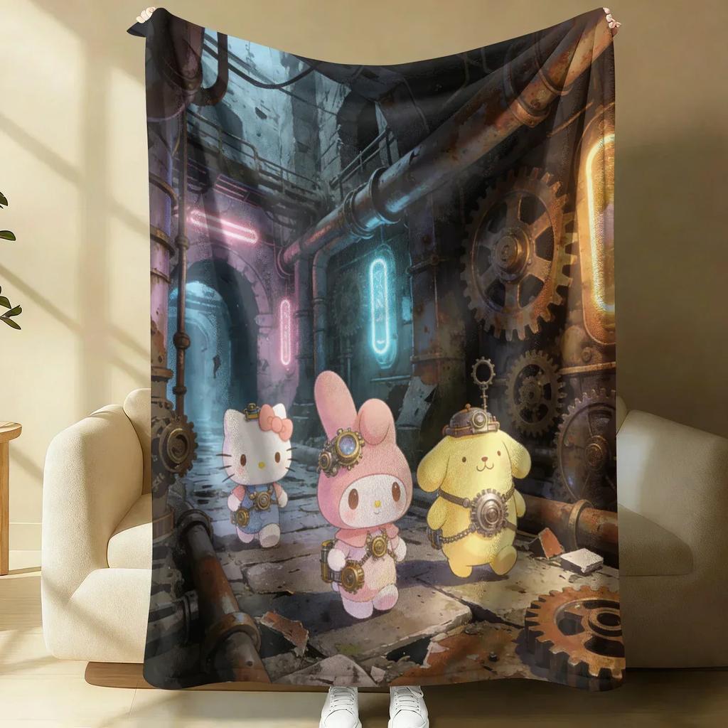 Sanrio Cute Warrior Flannel Blanket Soft Warm Fluffy Throw Home Decor Luxury Bedding Sofa Bed Cover Lightweight Summer Blanket